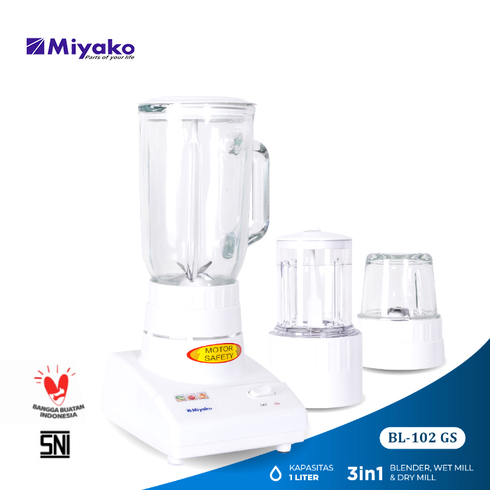Miyako Blender Gelas 1 Liter 3in1 - BL102GS | BL-102 GS